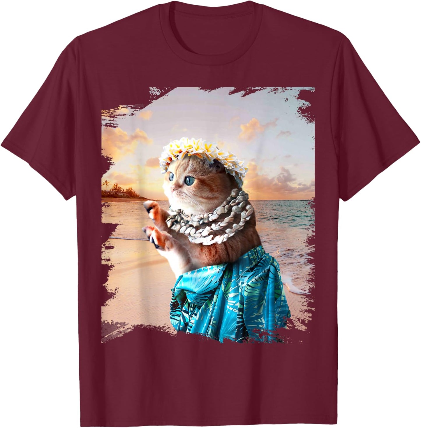 Funny Aloha Hawaiian Cat T-Shirt - T-Shirt | Maroon