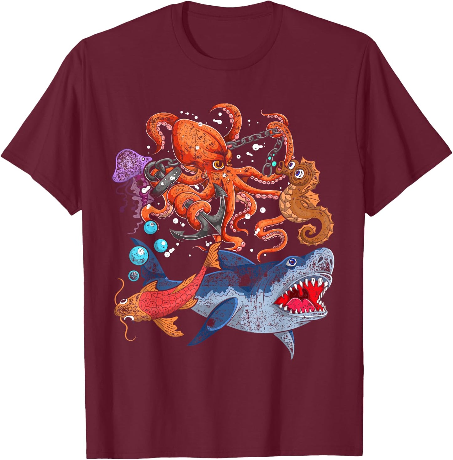 Octopus Jellyfish Seahorse Shark Kids Ocean Animal Zookeeper T-Shirt - T-Shirt | Maroon
