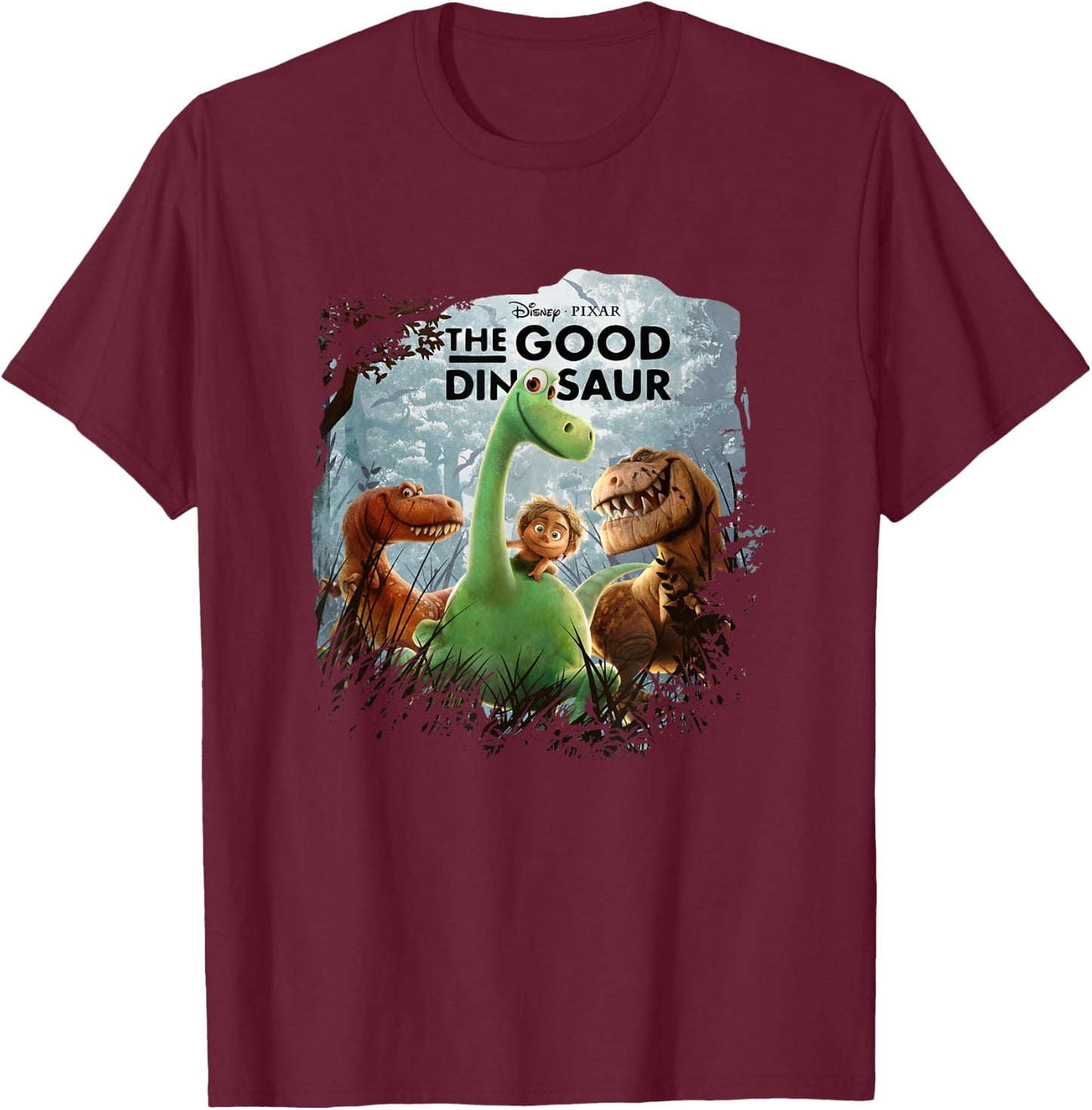 Disney Pixar The Good Dinosaur Iconic Group Shot Big Poster T-Shirt - T-Shirt | Maroon