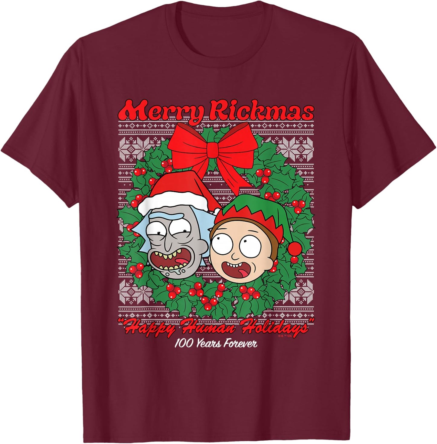 Rick and Morty Merry Rickmas Ugly Christmas T-Shirt - T-Shirt | Maroon