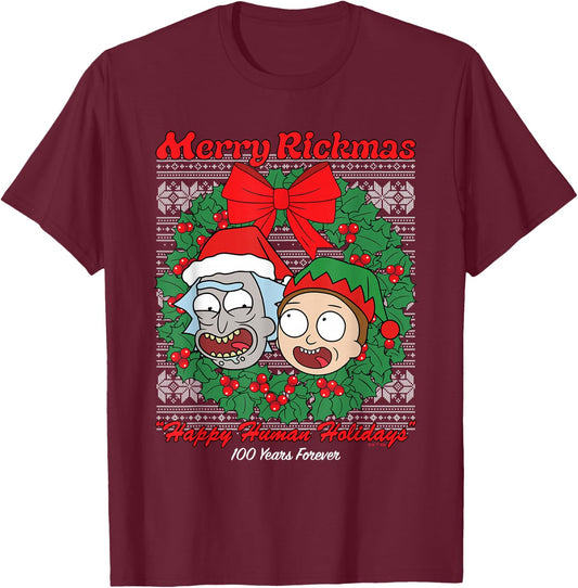 Rick and Morty Merry Rickmas Ugly Christmas T-Shirt - T-Shirt | Maroon