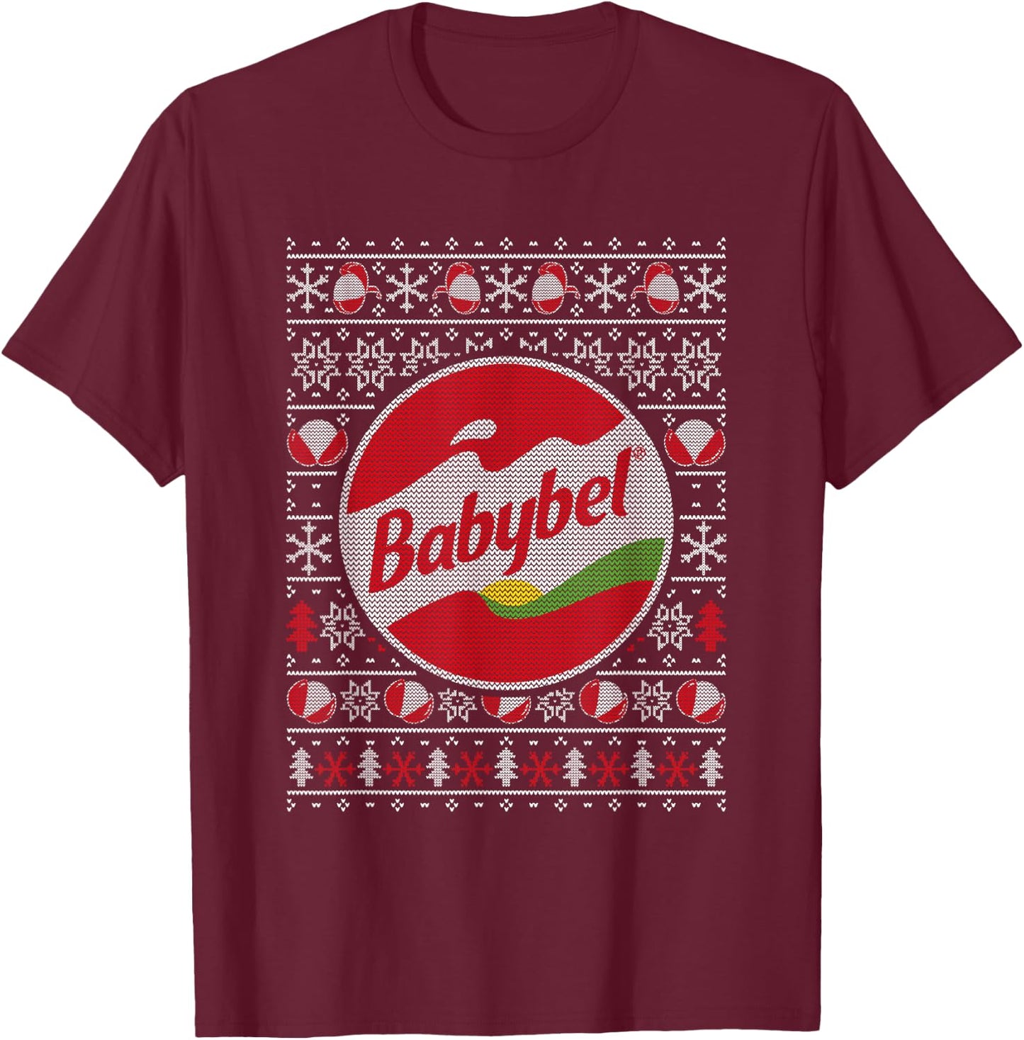 Babybel Christmas Knit Pattern T-Shirt - T-Shirt | Maroon
