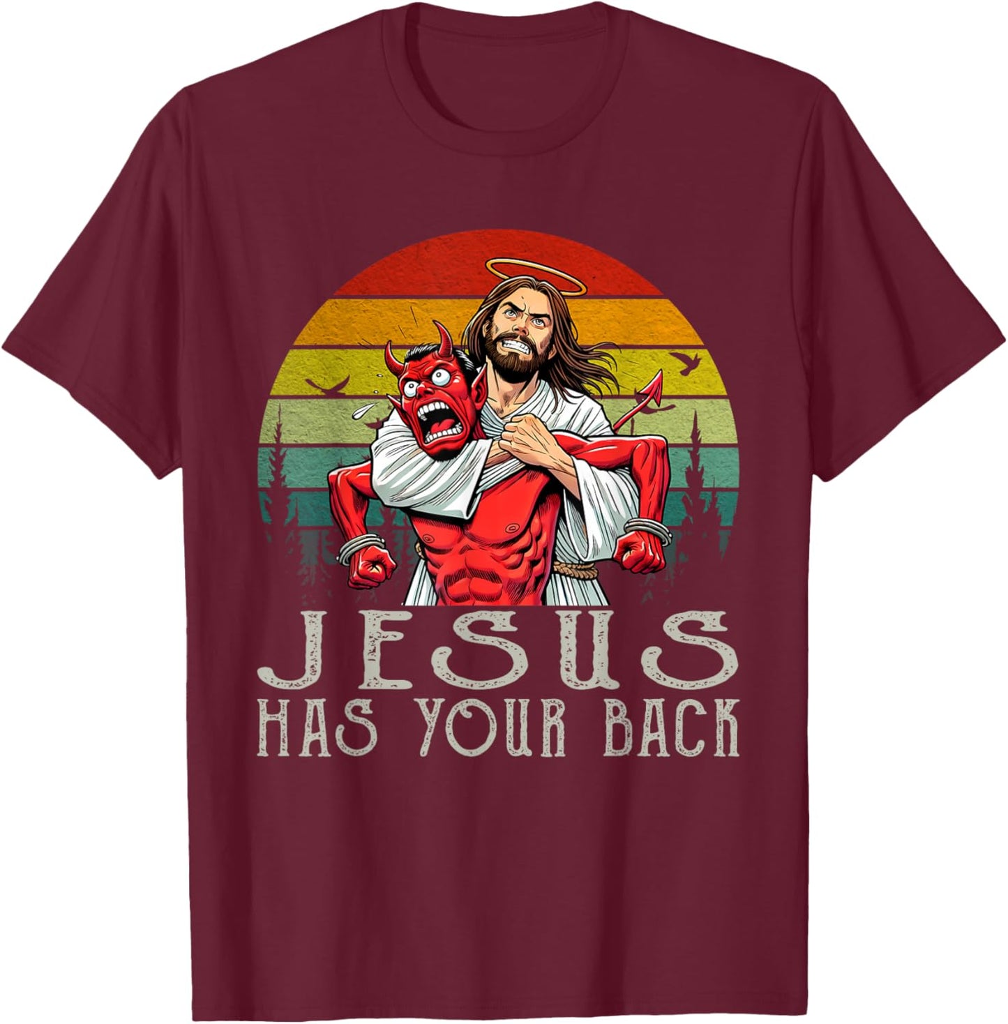 Jesus Has Your Back Vintage Art Christ Cross God Bible Verse T-Shirt - T-Shirt | Maroon