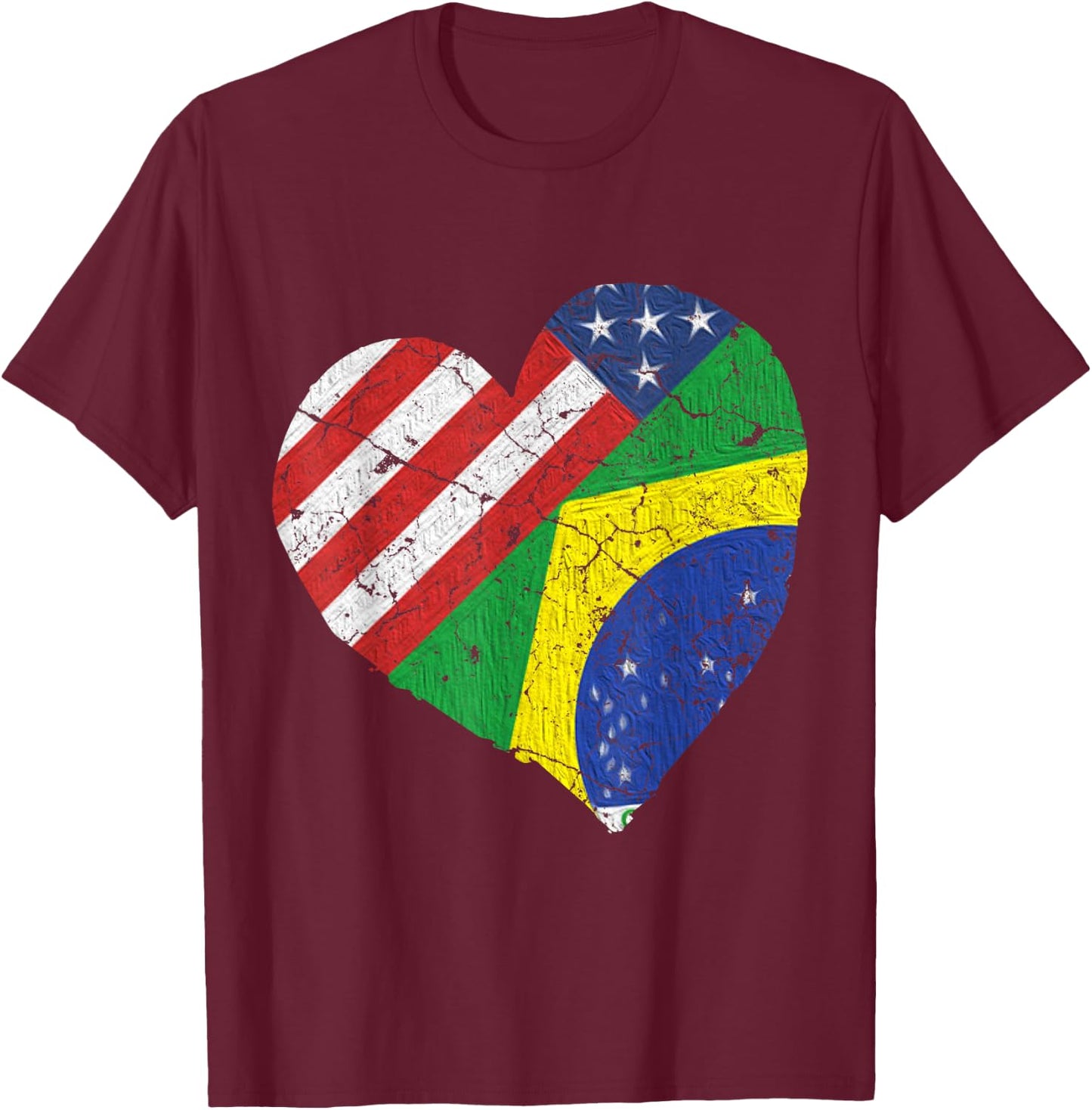 Half Brazilian Half American Flag Brazil USA Pride T-Shirt - T-Shirt | Maroon