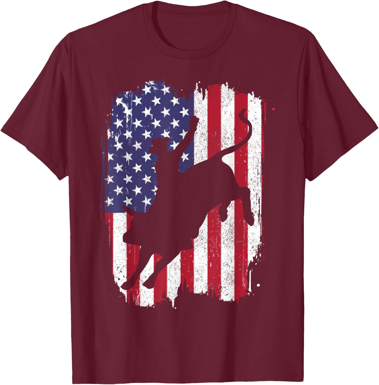 BullRiding American Flag Rodeo Patriotic T-Shirt - T-Shirt | Maroon