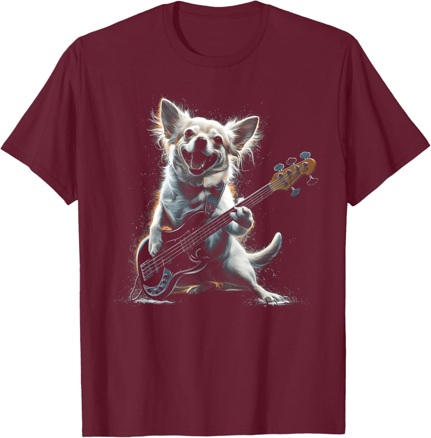Chihuahua Playing Guitar Dog Playing Bass Guitar Rocker T-Shirt - T-Shirt | Maroon