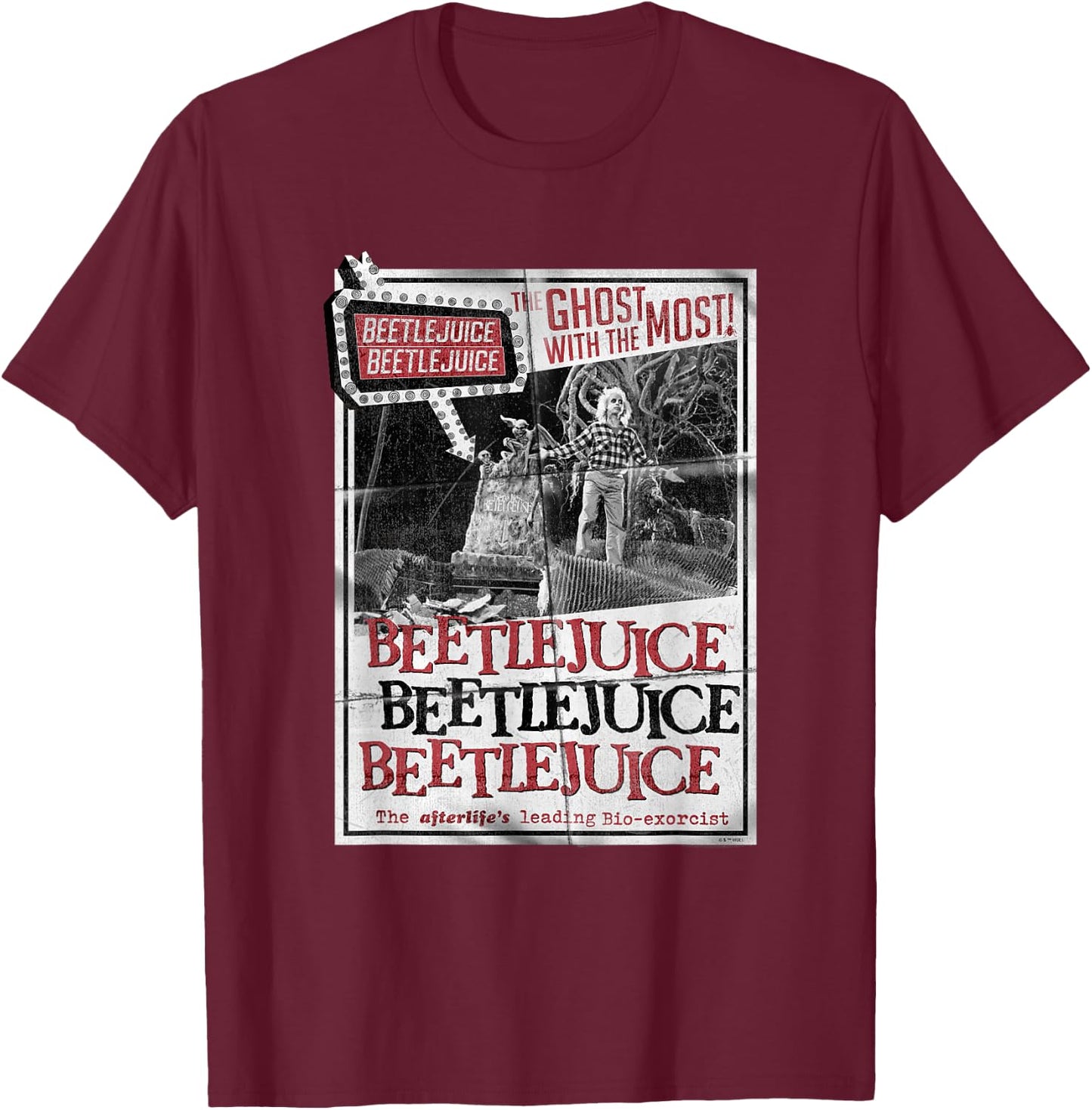 Beetlejuice Vintage Retro Ghost With The Most Faded Flyer T-Shirt - T-Shirt | Maroon