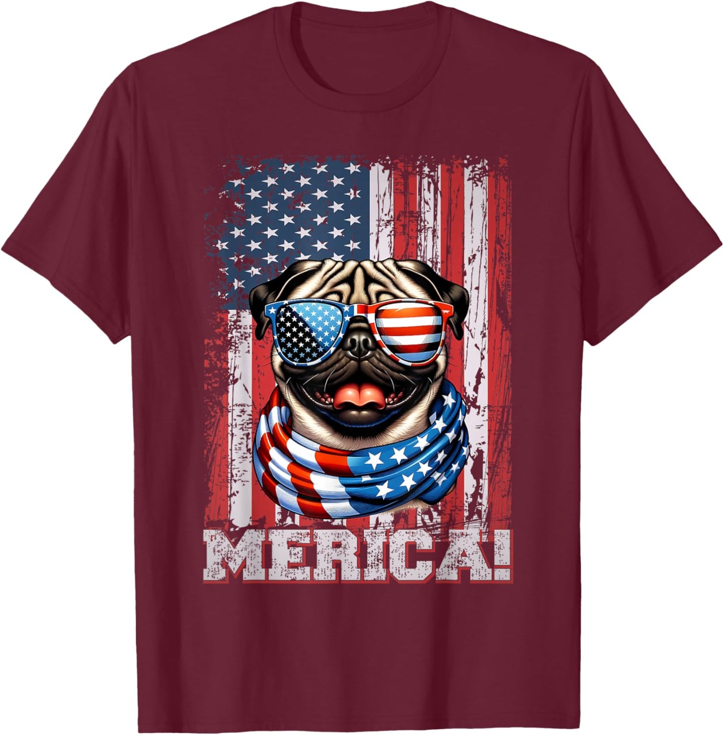 Pug Dog Lover US Flag 4th Of July Patriotic T-Shirt - T-Shirt | Maroon