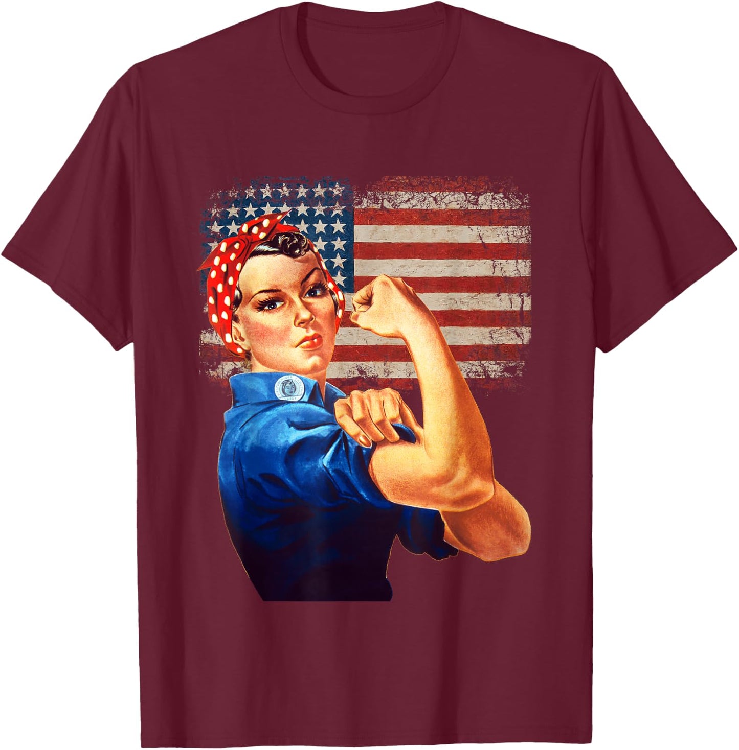 Rosie The Riveter American Flag USA Rosie The Riveter T-Shirt - T-Shirt | Maroon