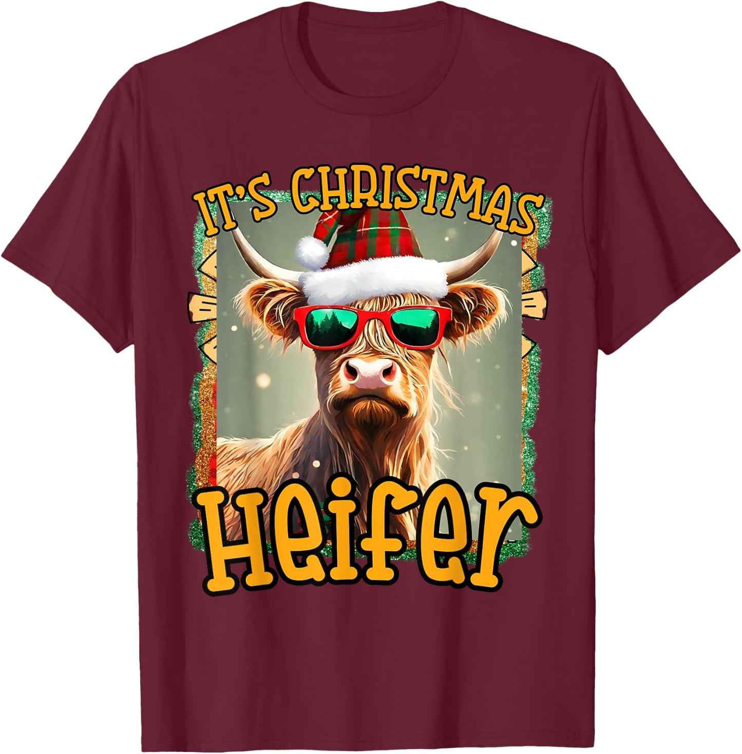 cute Christmas funny women heifer cow highland hyland cows T-Shirt - T-Shirt | Maroon