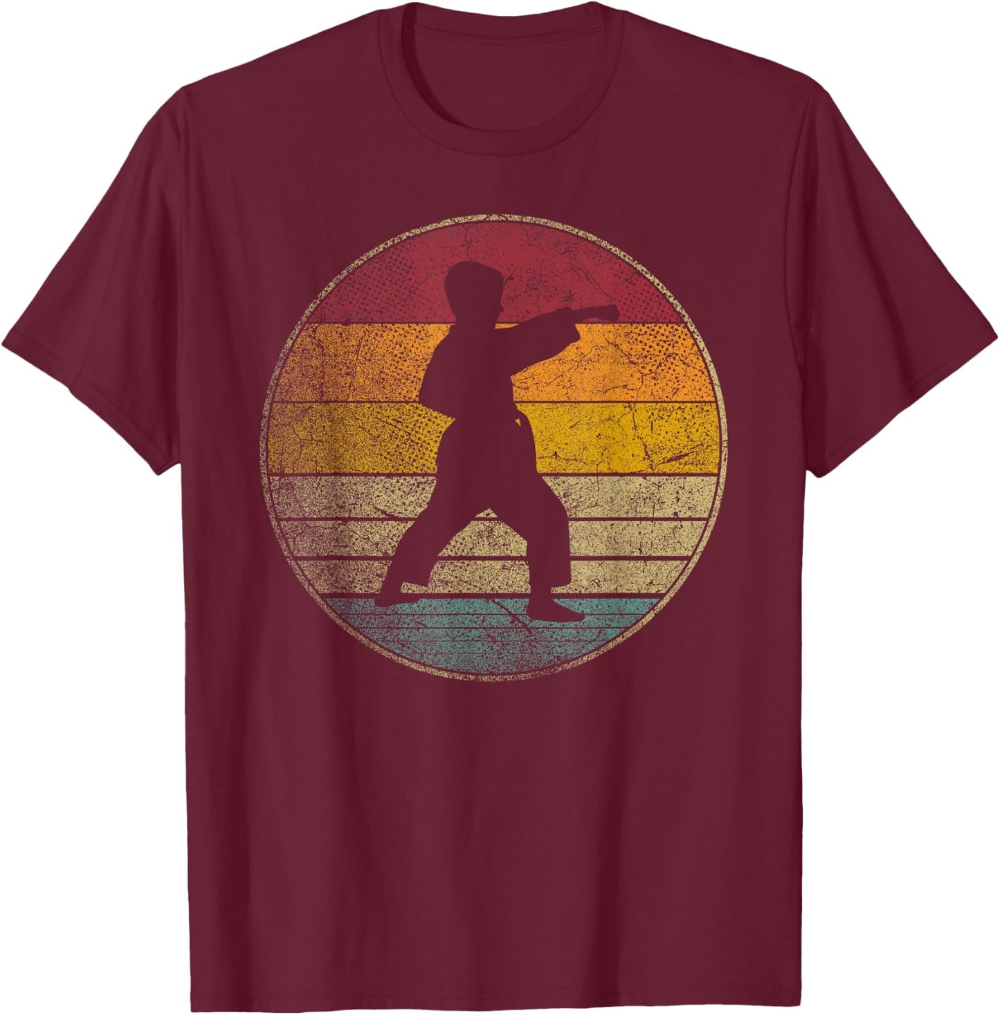 Karate Vintage Distressed Retro Silhouette 70s 80s Kids Boys T-Shirt - T-Shirt | Maroon