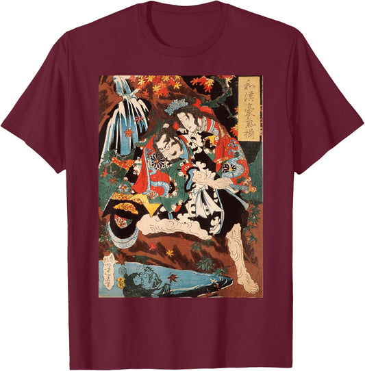 Japanese Tengu God Art Snake Man Retro Vintage Artwork T-Shirt - T-Shirt | Maroon