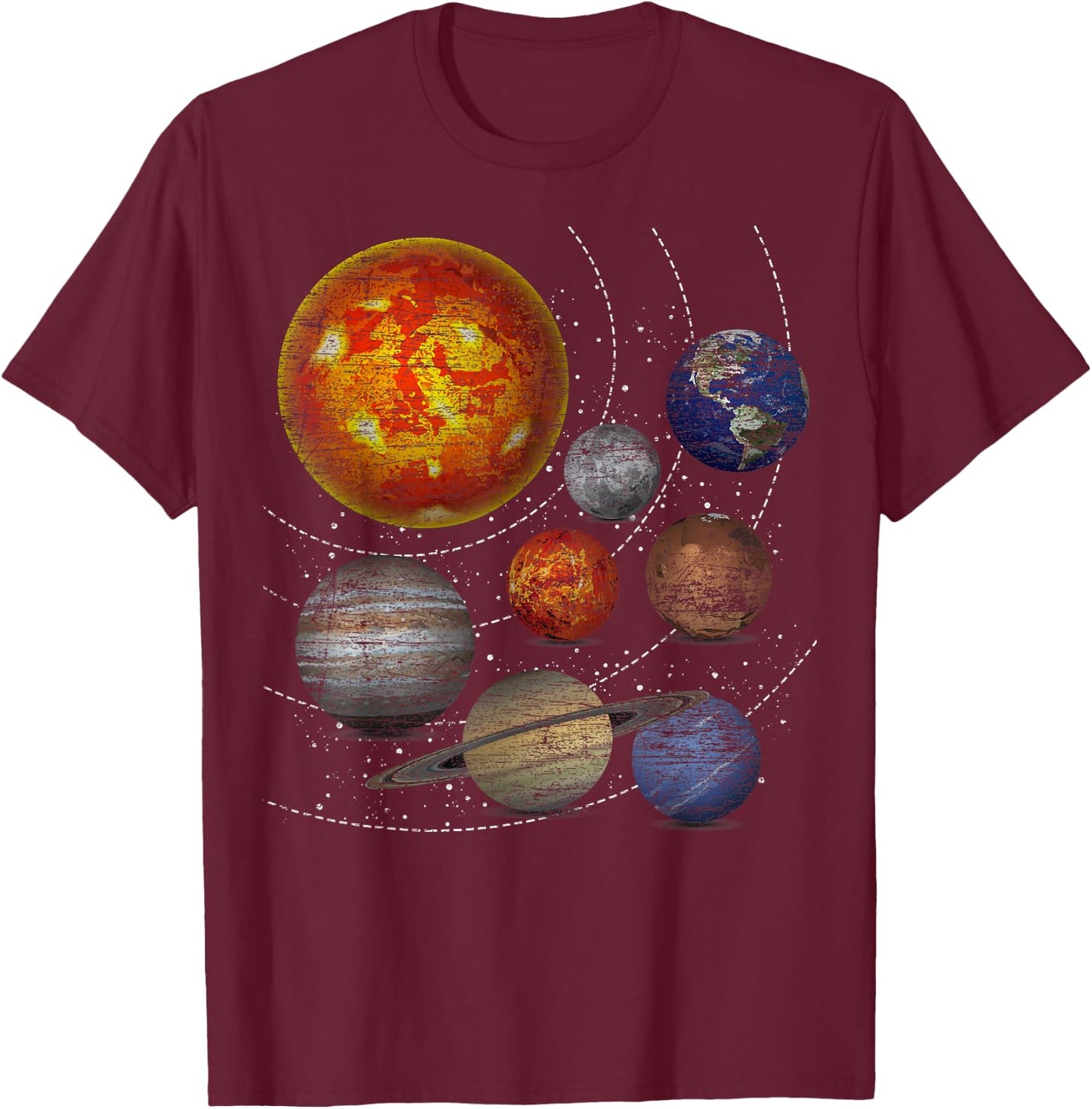 Planets Sun Universe Astronomy Space Solar System T-Shirt - T-Shirt | Maroon