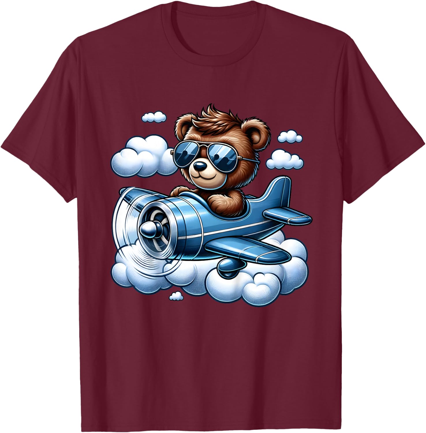 Kids Aviation Teddy Bear Flying Airplane Air Show Plane Boys Kids T-Shirt - T-Shirt | Maroon