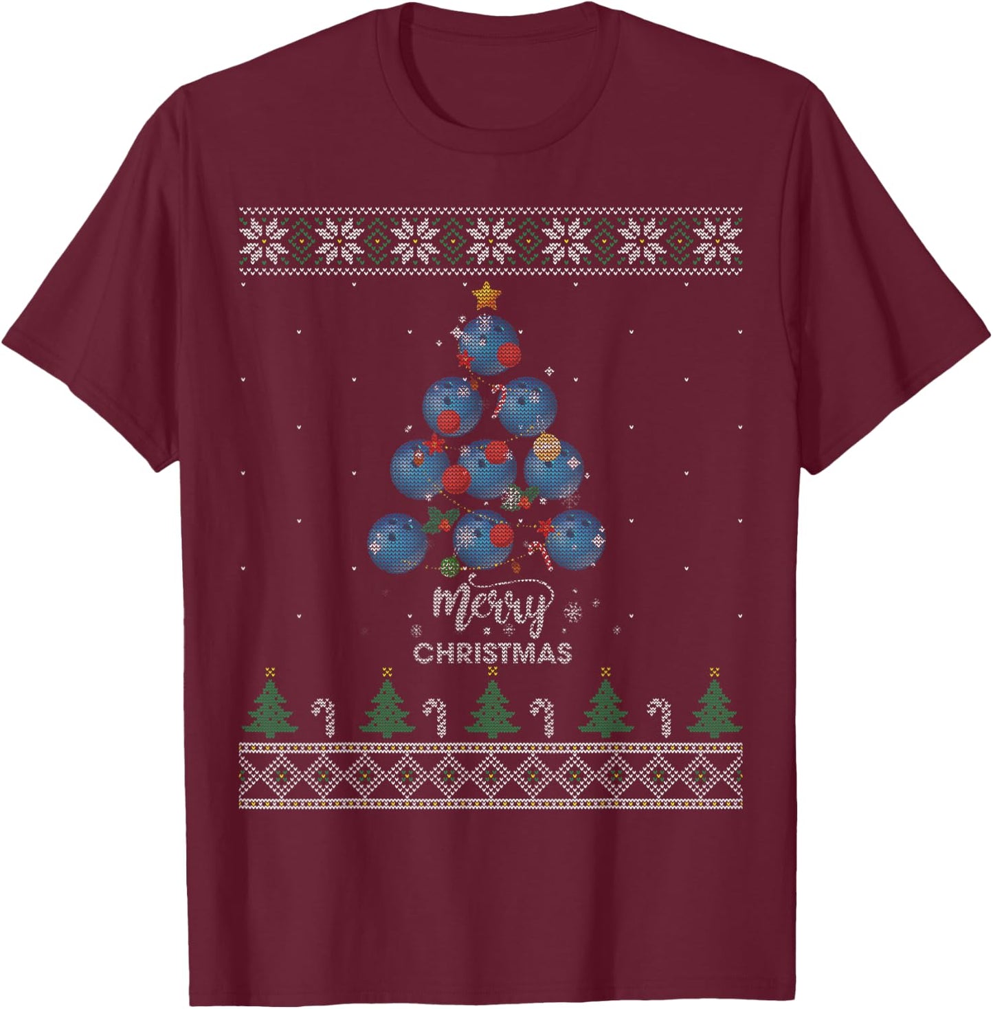 Bowling Christmas Tree Xmas Gift Bowling Lovers T-Shirt - T-Shirt | Maroon
