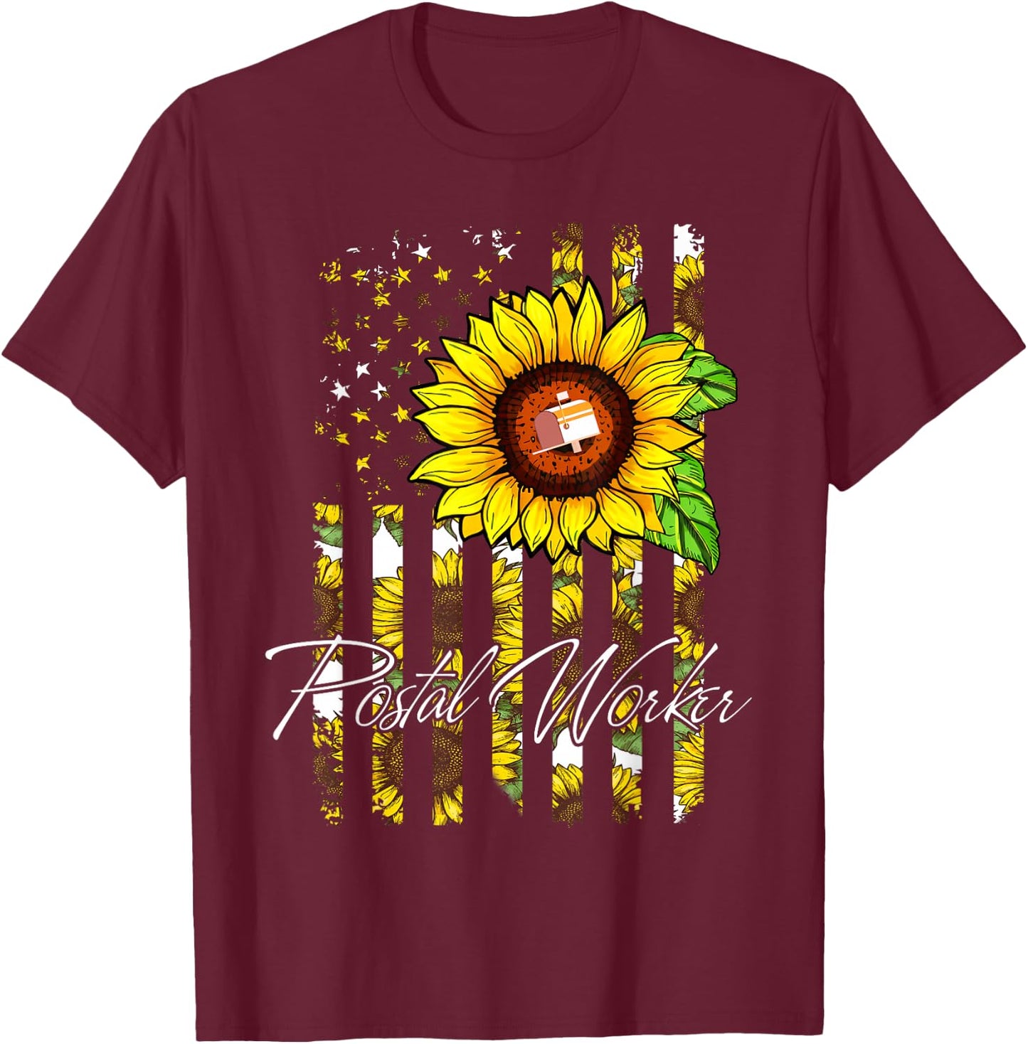 Postal Worker Sunflower Funny Gifts T-Shirt - T-Shirt | Maroon