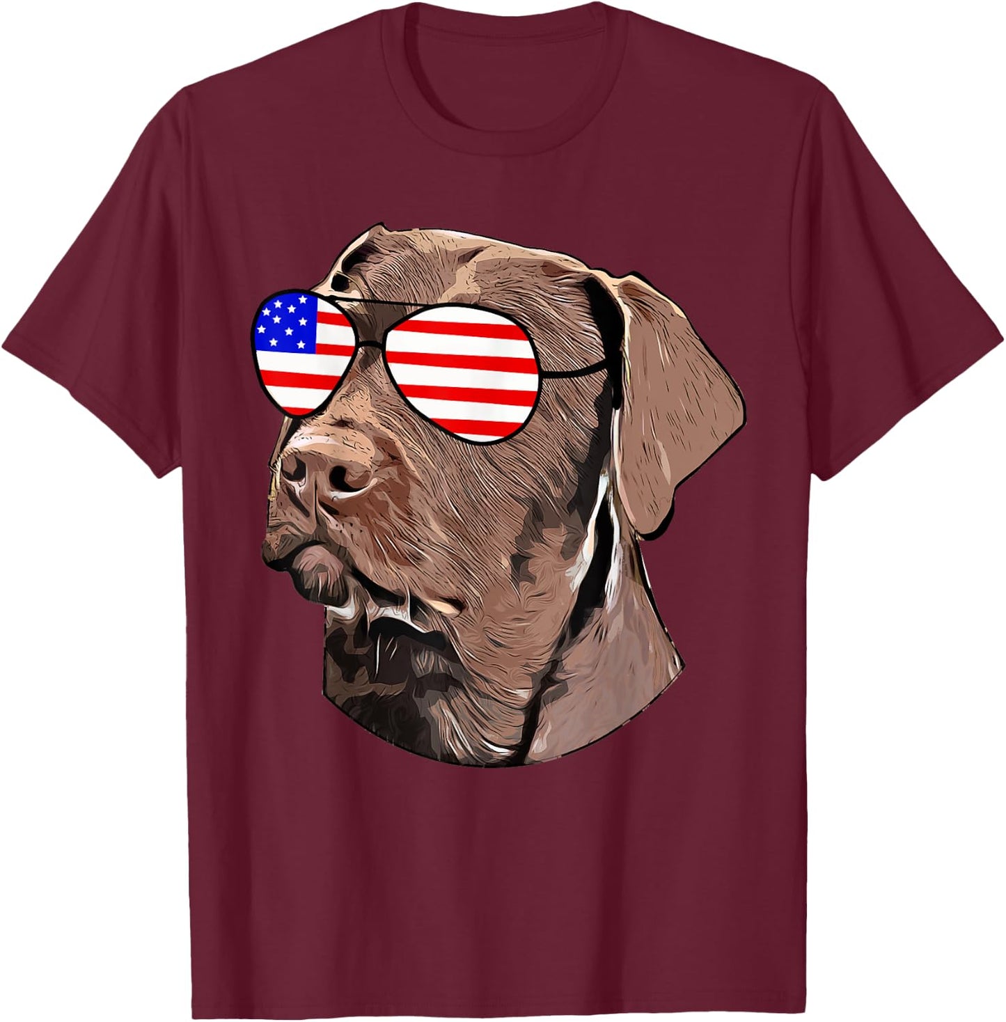 Chocolate Lab Gifts American Flag Sunglasses Dog Lover Gifts T-Shirt - T-Shirt | Maroon