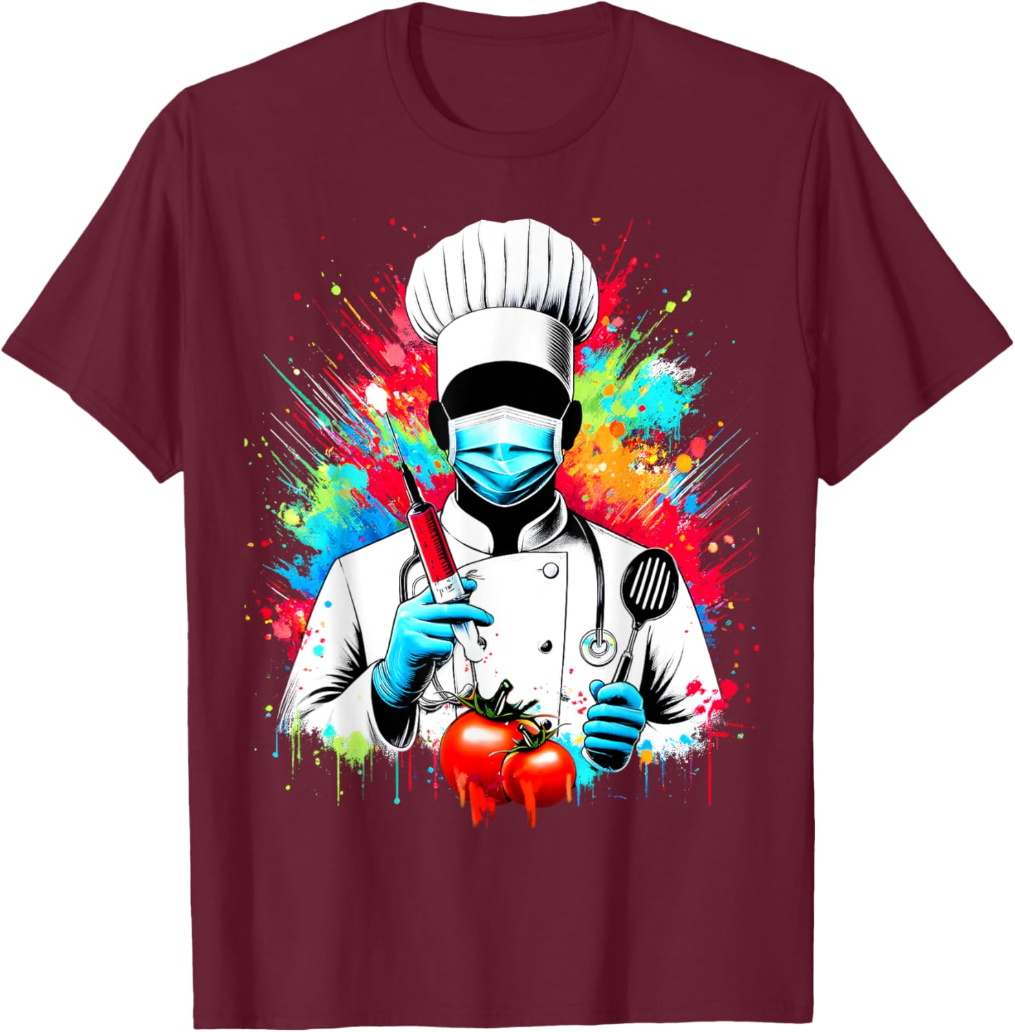 Funny Colorful Chef Doctor Splash Artwork - Cooking Lovers T-Shirt - T-Shirt | Maroon