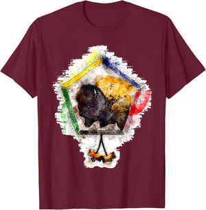 Wood Badge critter, Buffalo watercolor sketch print T-Shirt - T-Shirt | Maroon