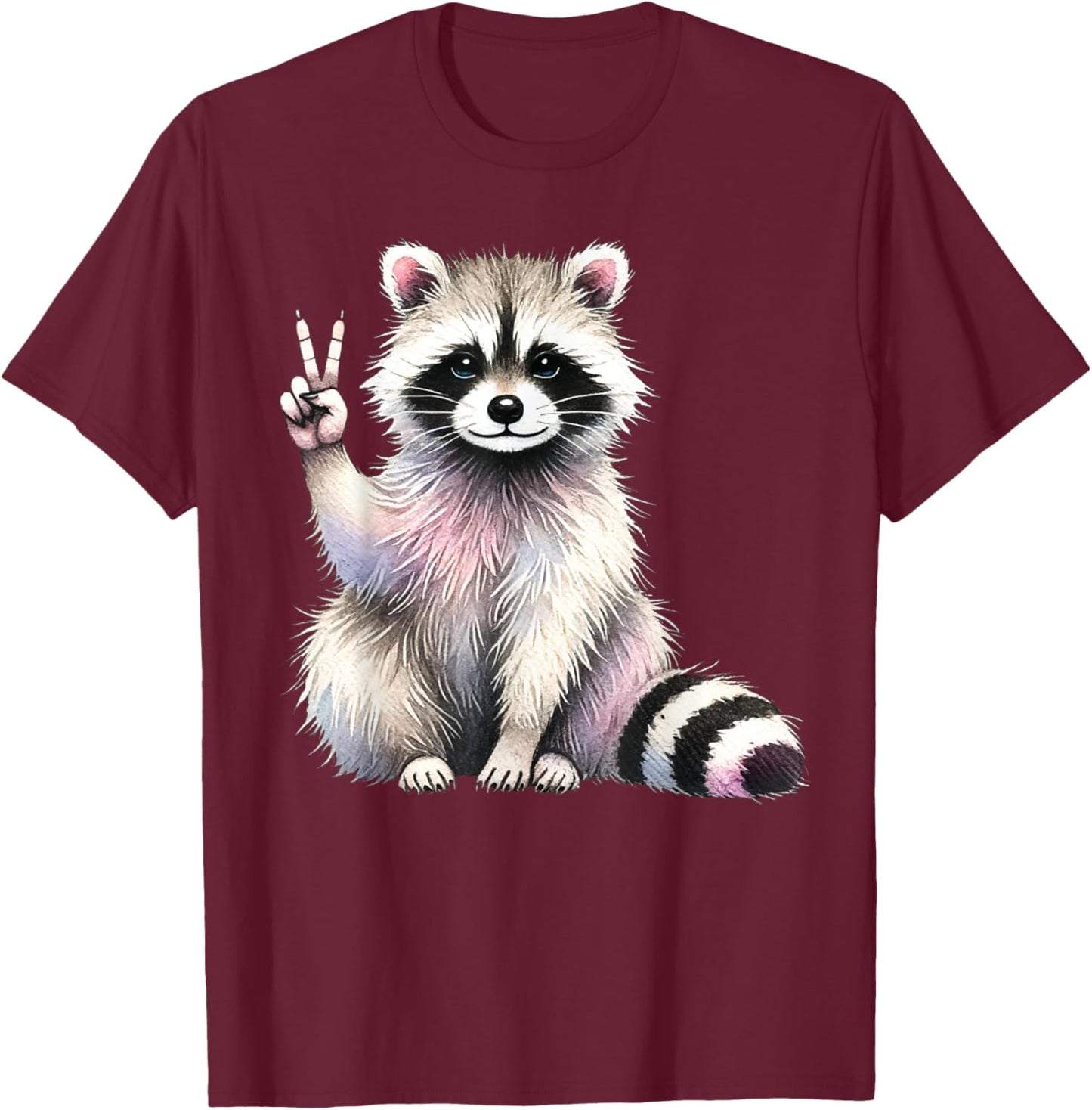 Raccoon Peace Sign Animal Lovers T-Shirt - T-Shirt | Maroon