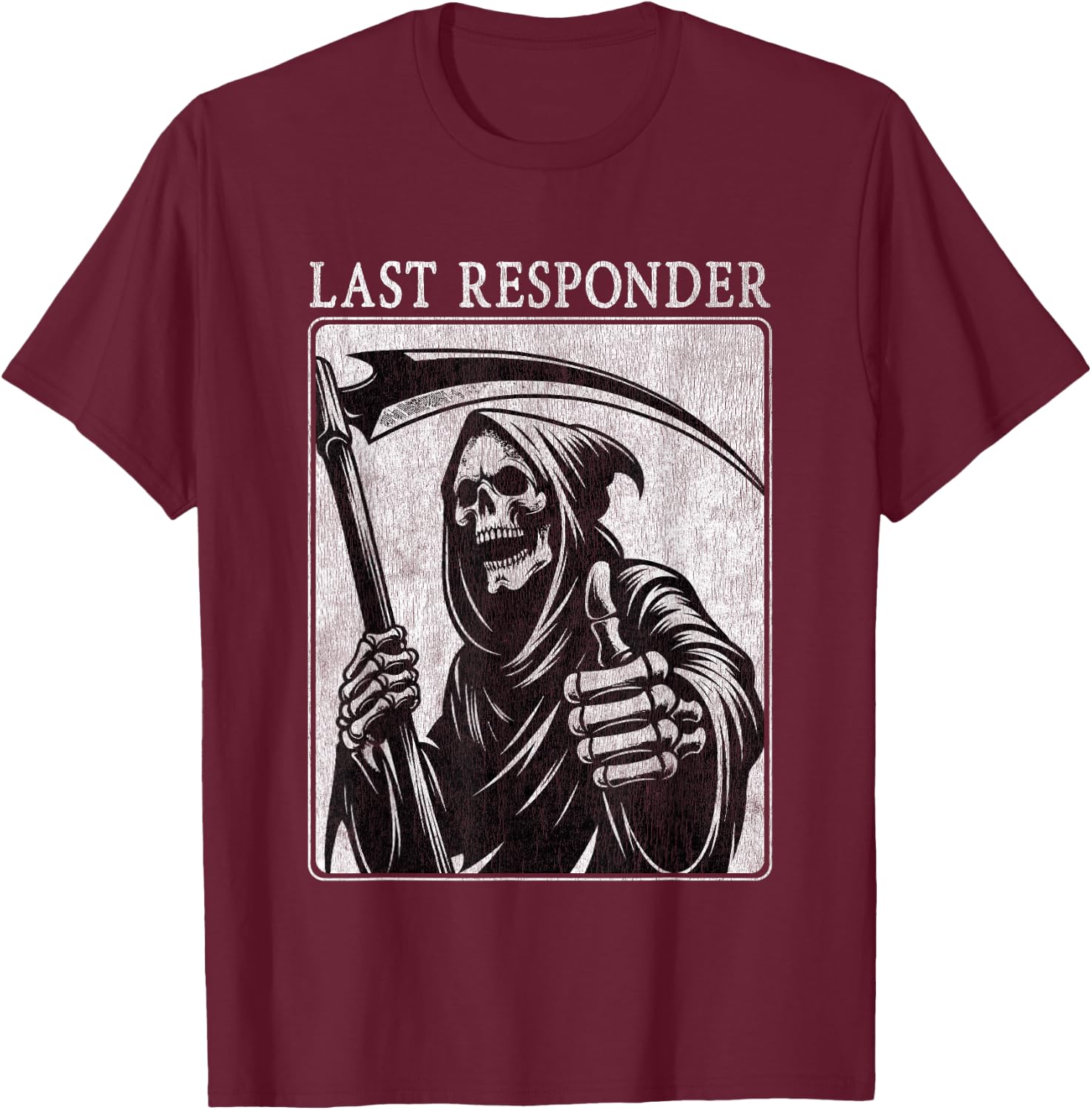 Last Responder Grim Reaper Distressed T-Shirt - T-Shirt | Maroon