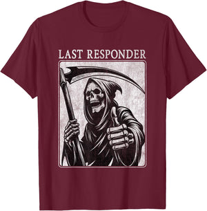 Last Responder Grim Reaper Distressed T-Shirt - T-Shirt | Maroon