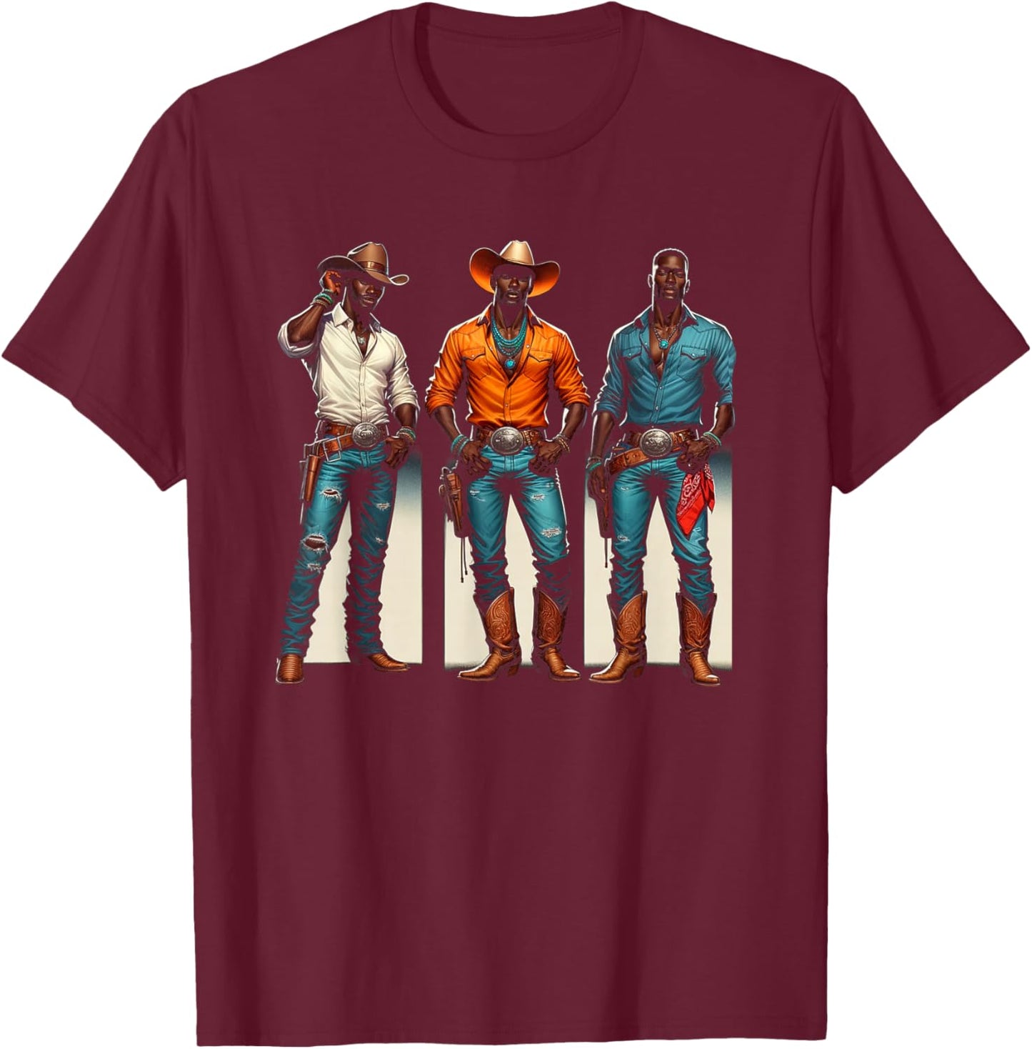 Black Cowboy Western Rodeo Melanin Black History Texas Men T-Shirt - T-Shirt | Maroon