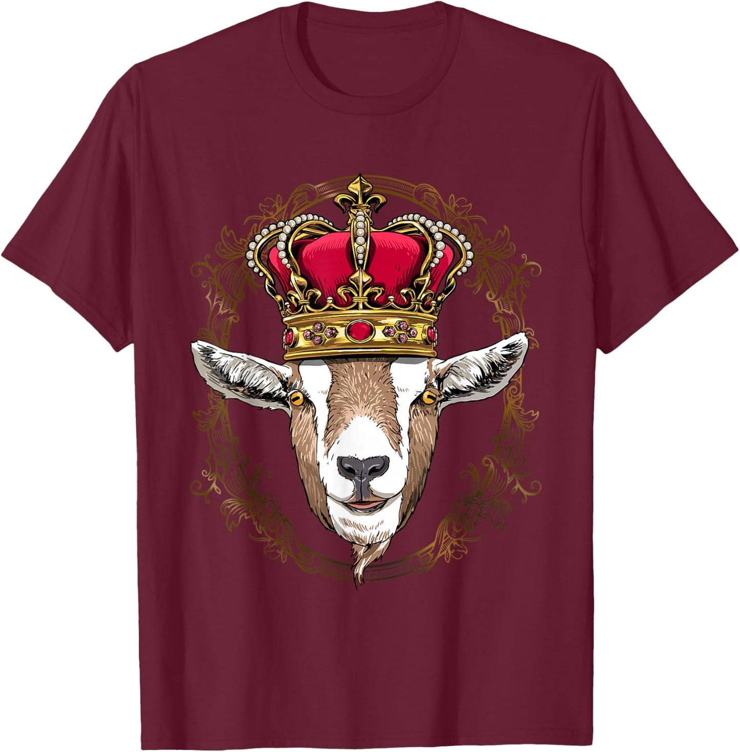 King Goat Wearing Crown - Queen Goat Animal T-Shirt - T-Shirt | Maroon