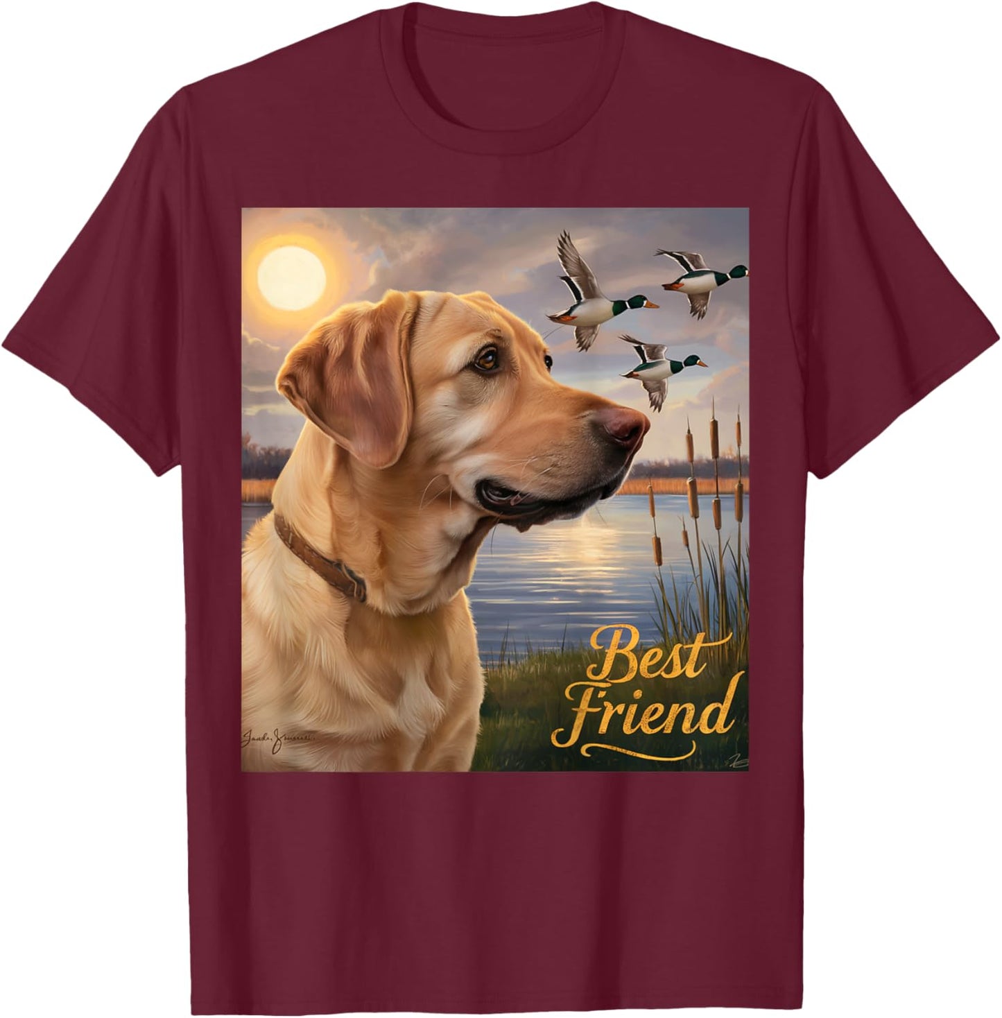 Hunting Yellow Labrador Ducks Geese Dog Lab Hunting. Women T-Shirt - T-Shirt | Maroon