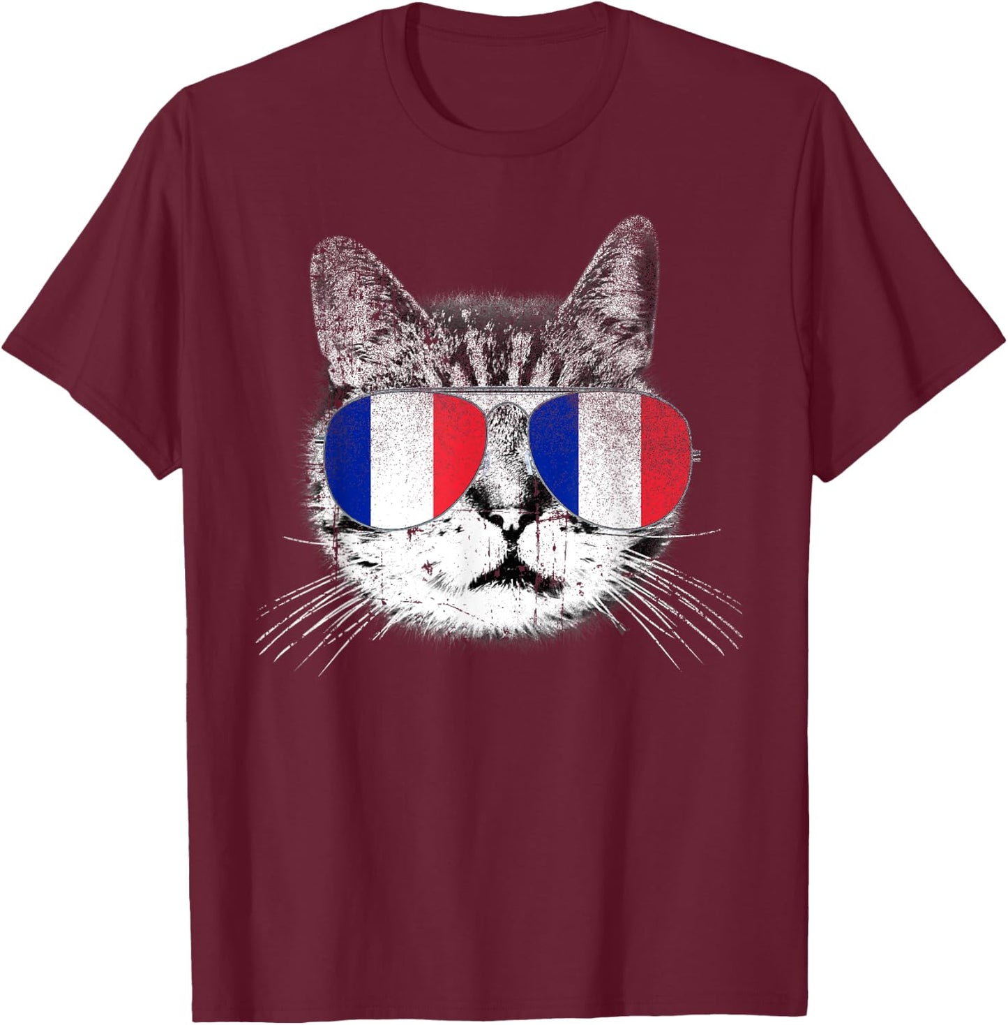 Cat Shirt France French Flag Country Retro Men Women Kids T-Shirt - T-Shirt | Maroon