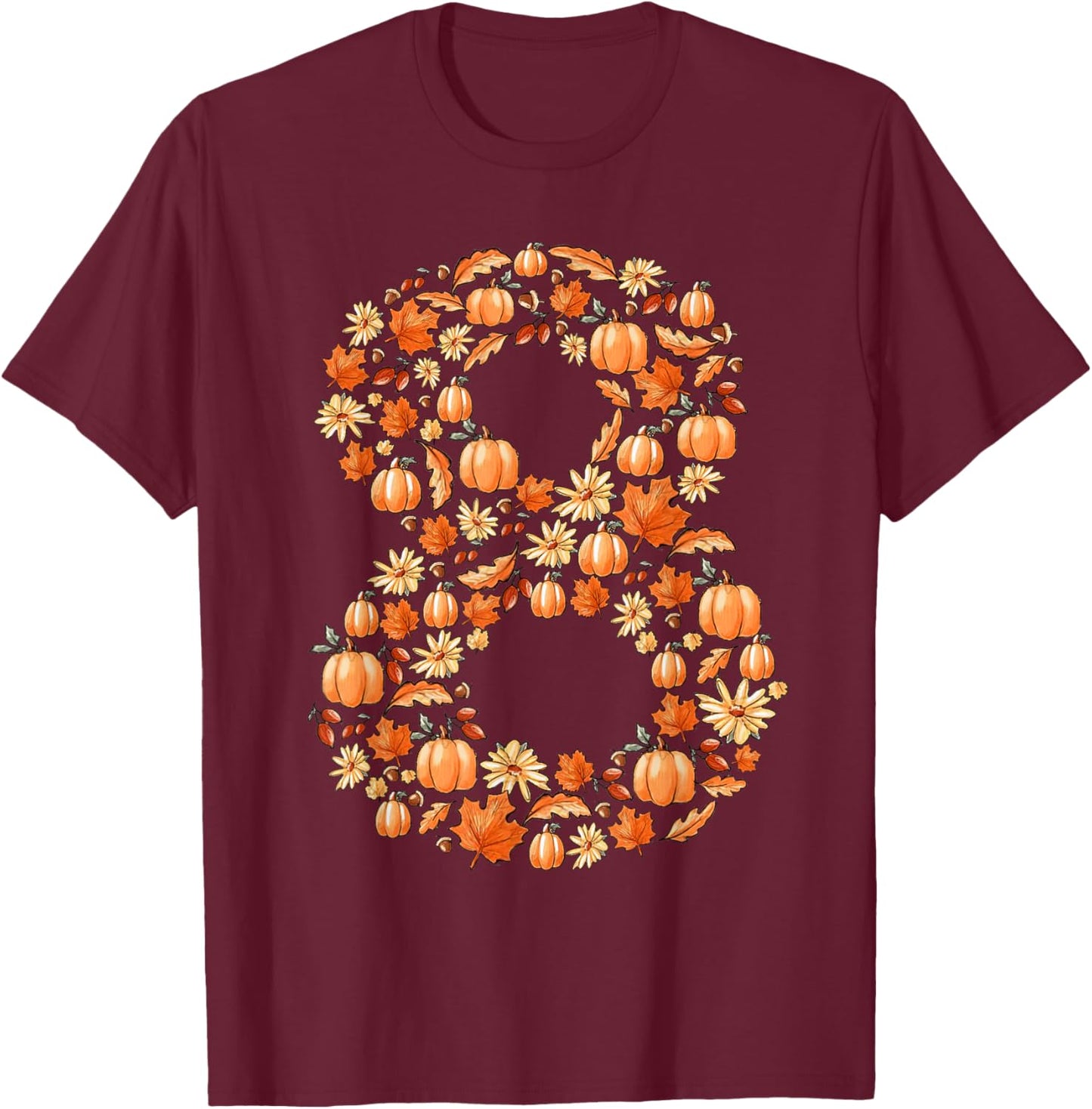 It's My 8th Birthday Pumpkin Fall Leaves Autumn 8 Year Old T-Shirt - T-Shirt | Maroon