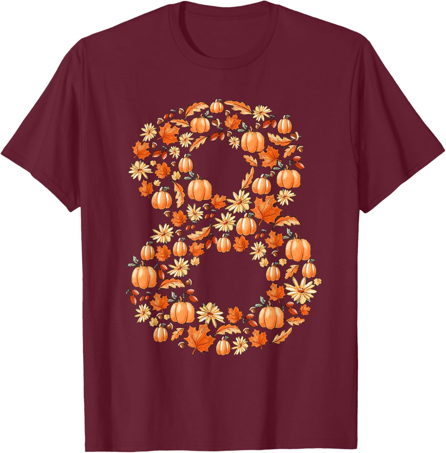 It's My 8th Birthday Pumpkin Fall Leaves Autumn 8 Year Old T-Shirt - T-Shirt | Maroon
