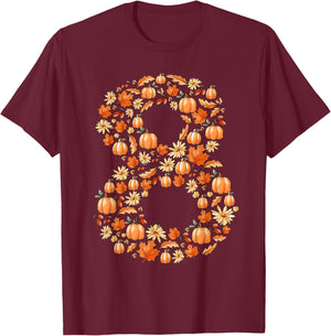 It's My 8th Birthday Pumpkin Fall Leaves Autumn 8 Year Old T-Shirt - T-Shirt | Maroon