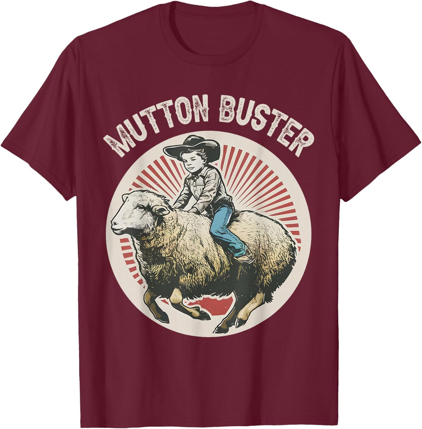 Mutton Buster Mutton Busting Sheep Riding Texas Rodeo Kids T-Shirt - T-Shirt | Maroon
