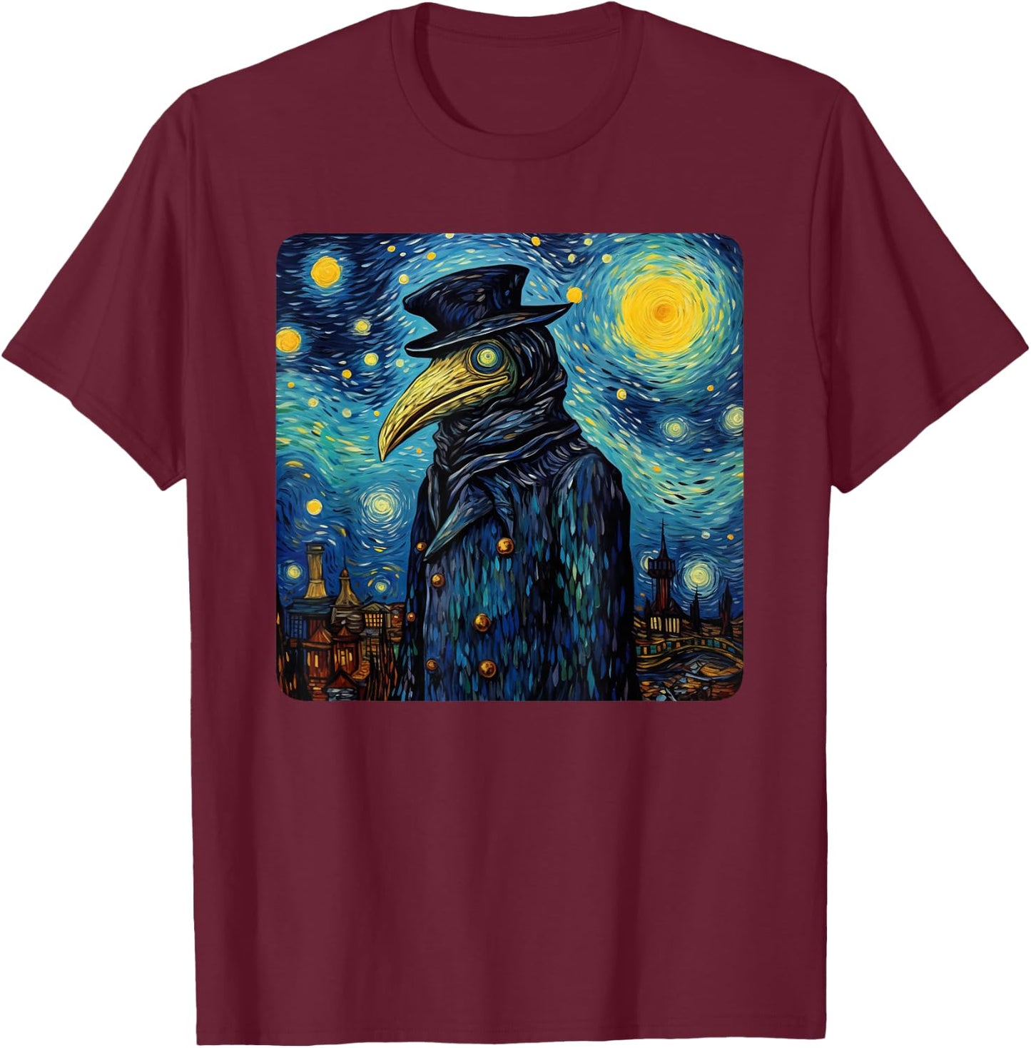 Funny Plague Doctor Starry Night Van Gogh leeches medical T-Shirt - T-Shirt | Maroon