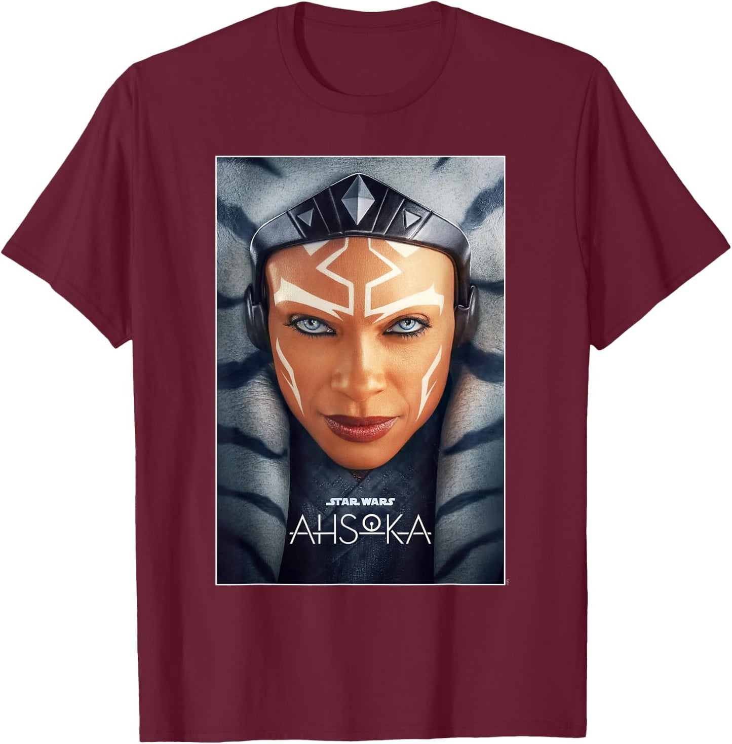 Star Wars Ahsoka Tano Face & Logo Series Poster Art Disney+ T-Shirt - T-Shirt | Maroon