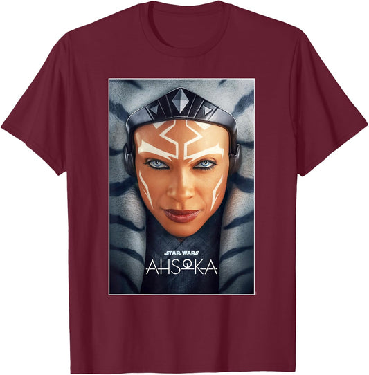 Star Wars Ahsoka Tano Face & Logo Series Poster Art Disney+ T-Shirt - T-Shirt | Maroon