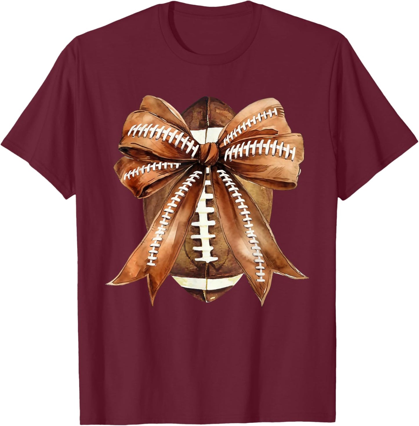 Coquette Bow American Football Game Day Thanksgiving Autumn T-Shirt - T-Shirt | Maroon