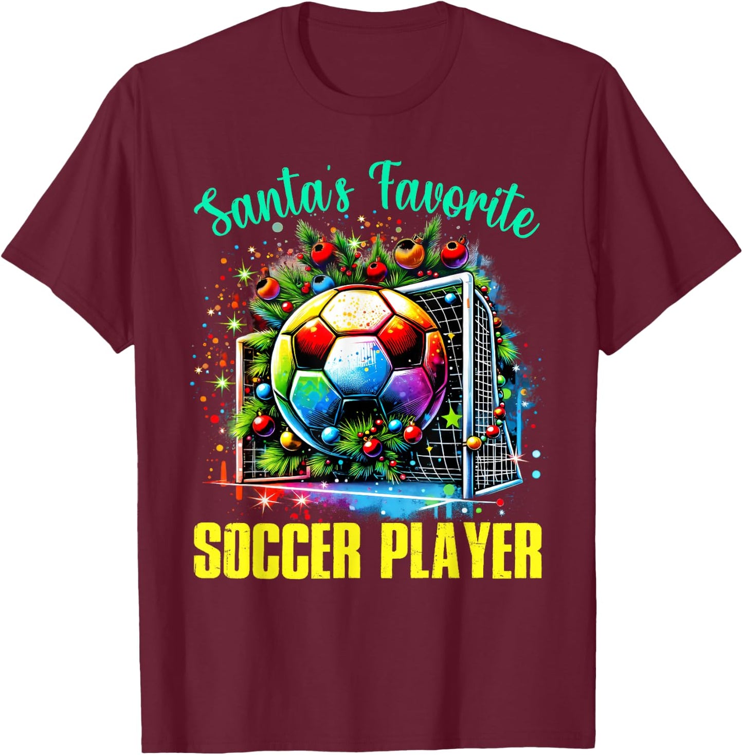 Santa's Favorite Soccer Player Christmas Pajamas T-Shirt - T-Shirt | Maroon
