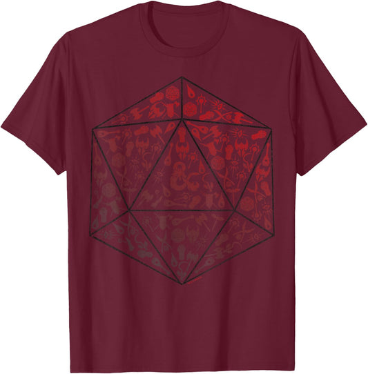 Dungeons & Dragons D20 Decorated Symbol T-Shirt - T-Shirt | Maroon