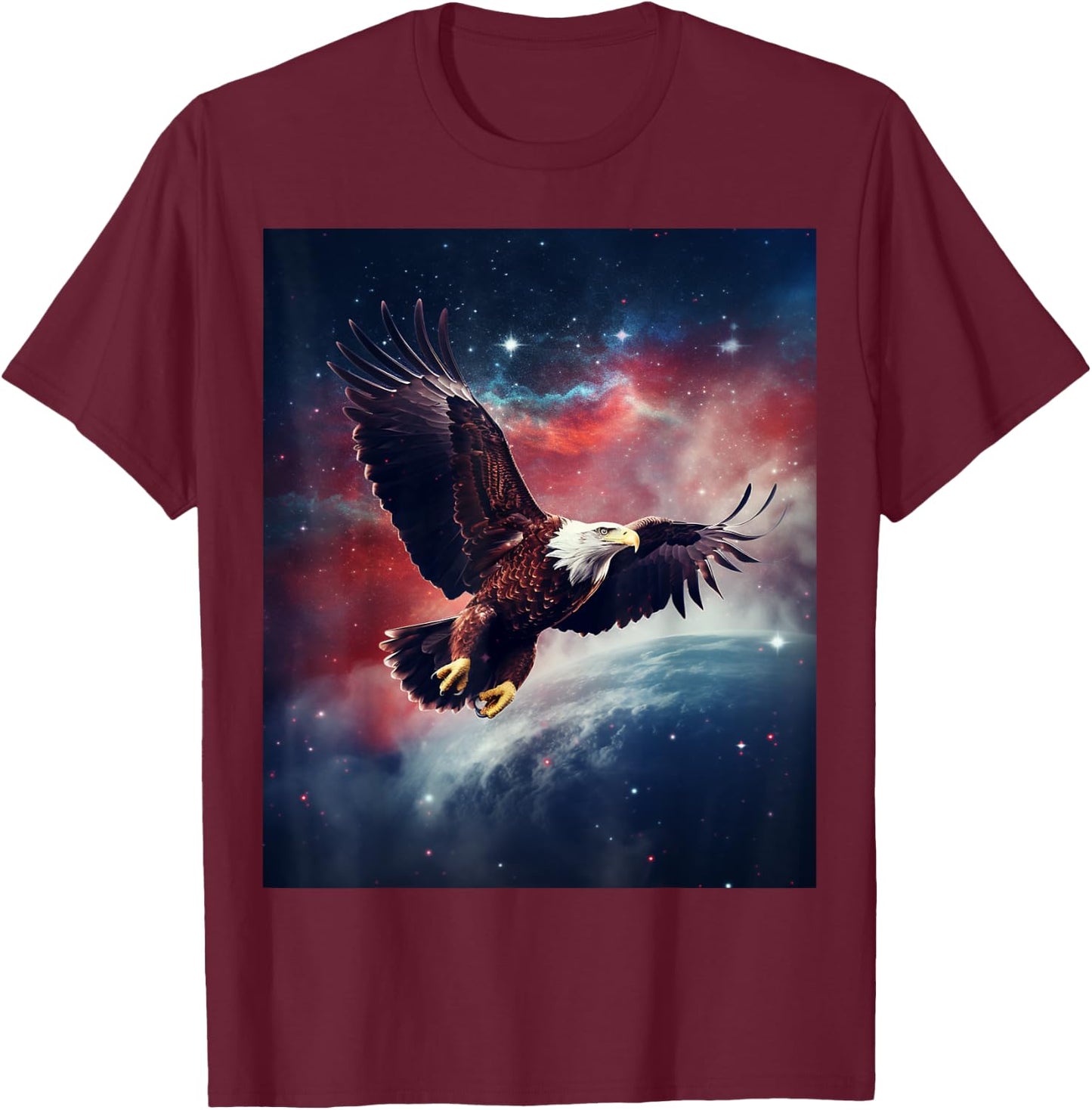 BORN Majestic Flying American Bald Eagle - Adults - Black - Small - - Short Sleeve T-Shirt - T-Shirt | Maroon