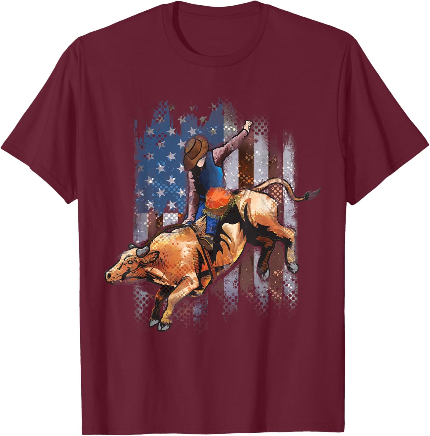 Rodeo Bull Riding American Flag Shirt Cowboy Bull Rider T-Shirt - T-Shirt | Maroon
