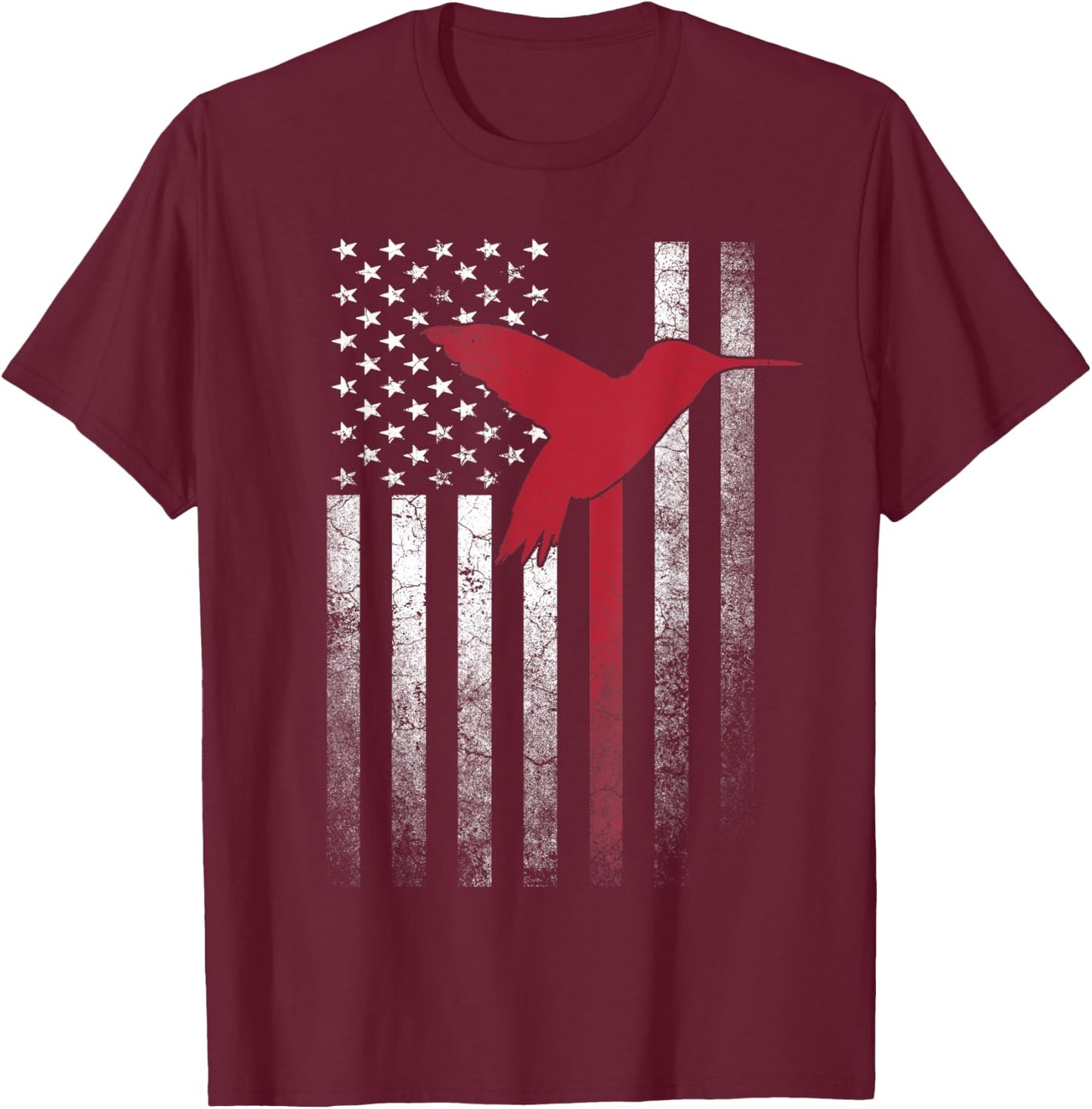 Hummingbird Bird- 4th of July American Flag USA America Men T-Shirt - T-Shirt | Maroon