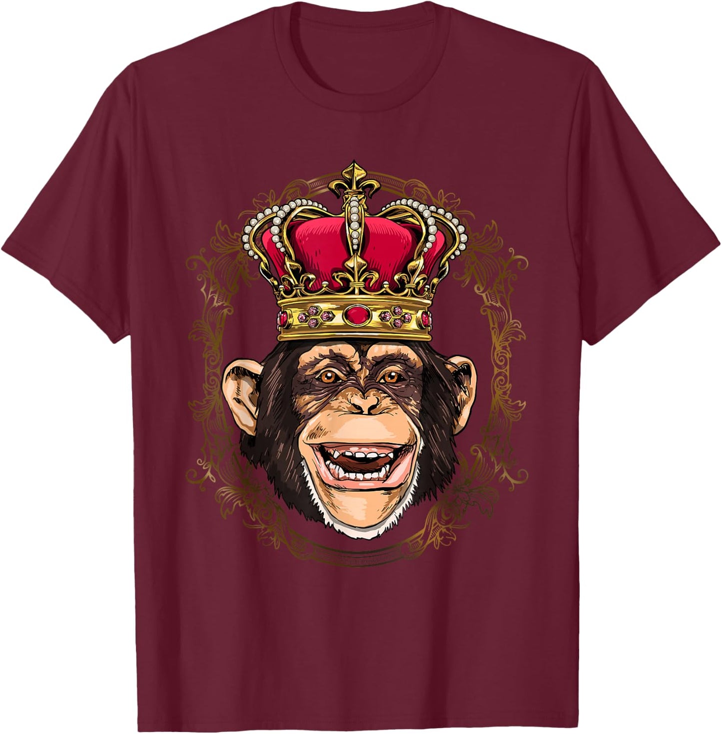 King Monkey Wearing Crown - Queen Monkey Animal T-Shirt - T-Shirt | Maroon