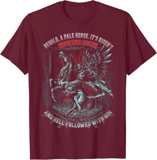 Pale Horse Rider His Name was Death T-Shirt - T-Shirt | Maroon