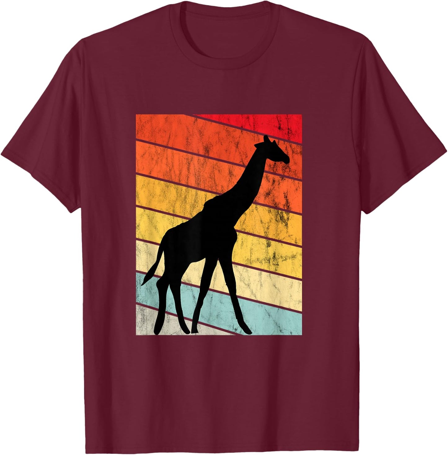 Giraffe Lover Sunset Retro Sunset Zoo Animal Giraffe T-Shirt - T-Shirt | Maroon