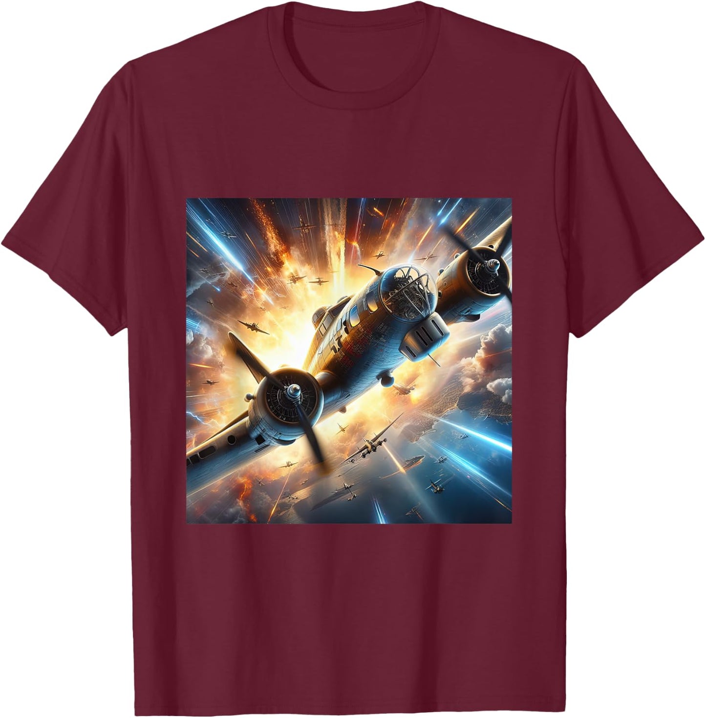 B-17 Flying Fortress WWII B17 USA Warplane T-Shirt - T-Shirt | Maroon