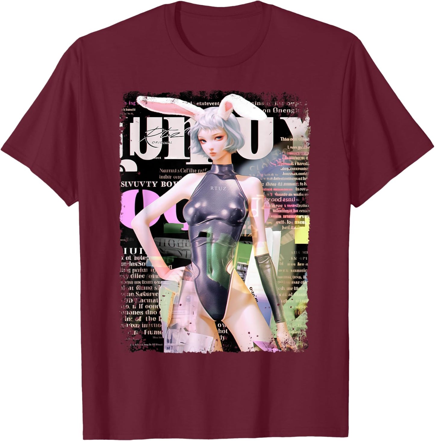Magazin Cover Vintage Girl Bunny Collage Sexy Model Pin-up T-Shirt - T-Shirt | Maroon