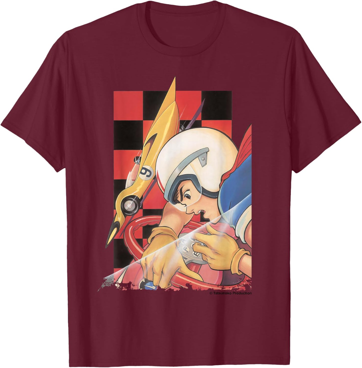 Manga Speed Racer Red Checkered T-Shirt - T-Shirt | Maroon