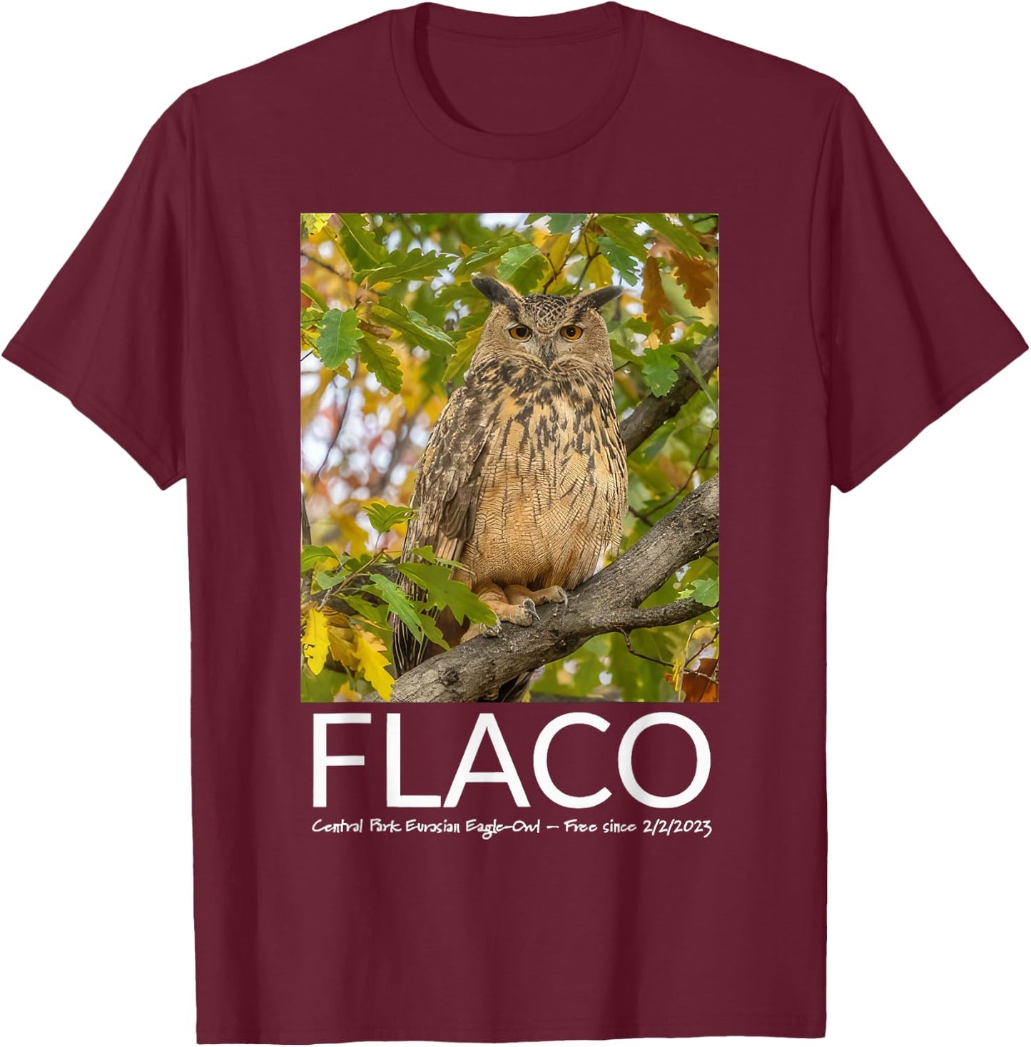 Flaco the Owl Escaped Owl T-Shirt - T-Shirt | Maroon